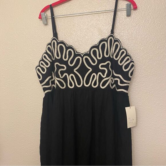 A New Day Crewel Maxi A-Line linen Dress black white embroidery sun dress XXL - Picture 3 of 14